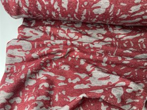 Bomuldsstrik - fint mønster i grå og støvet rød